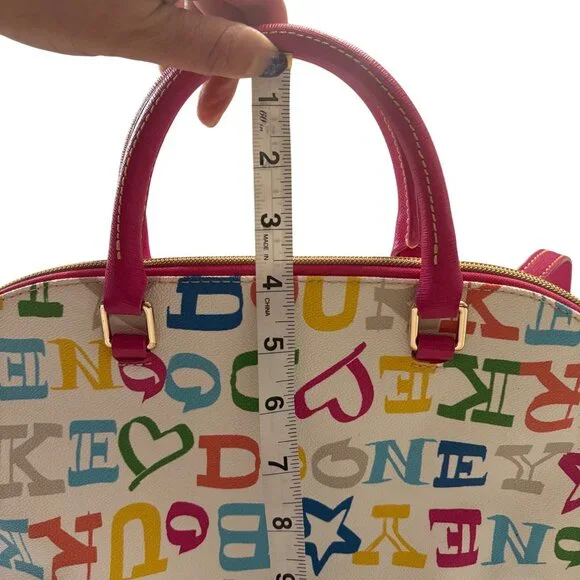 Dooney & Bourke Multicolor Logo Canvas Satchel With Pink Leather Trim & Dust Bag - Picture 16 of 16